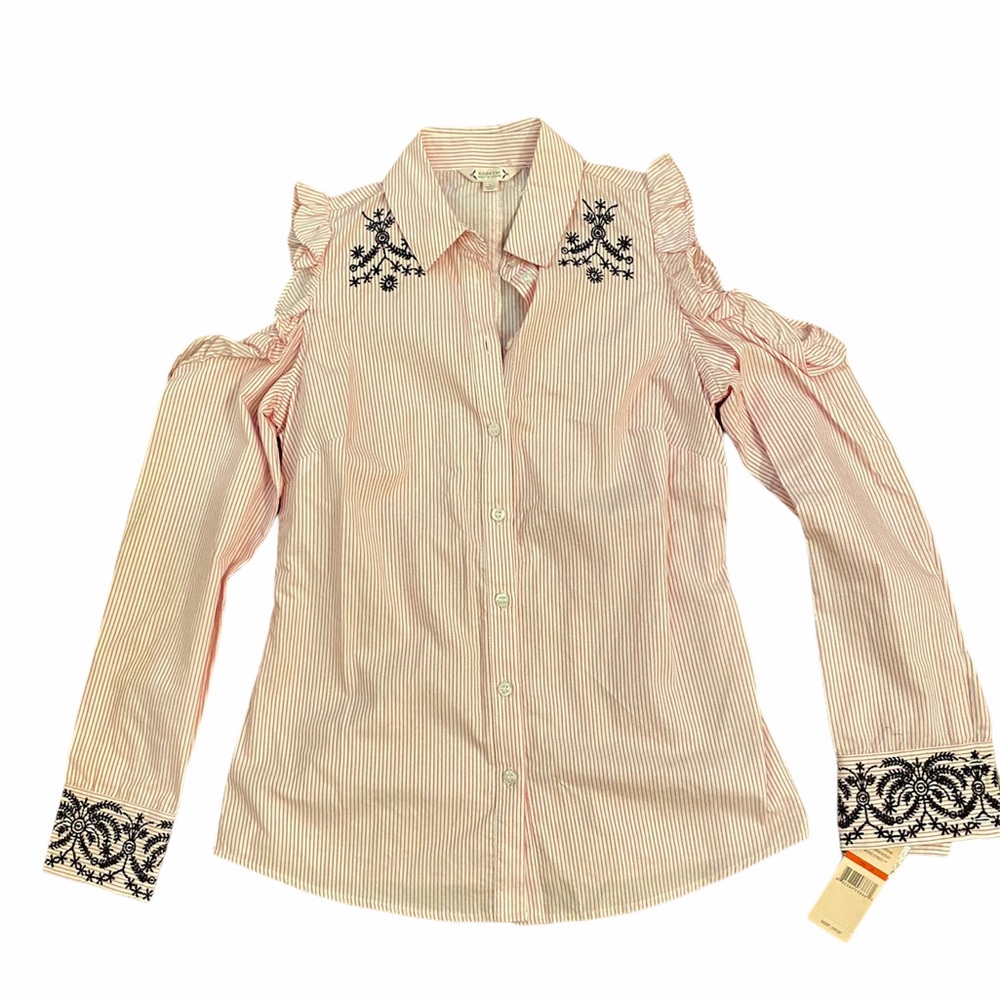 NANETTE LEPORE Cold Shouder Ruffle Button Down NWT - Picture 3 of 10
